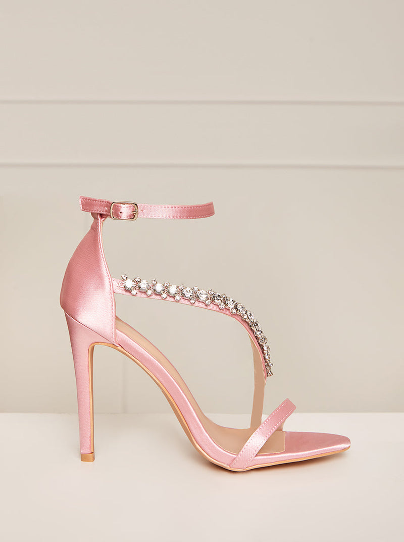 High Heel Diamante Strap Sandals in Pink
