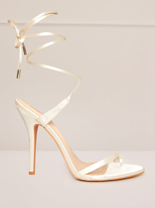 High Heel Lace-Up Sandals in Cream
