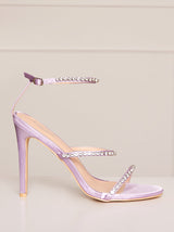 High Heel Diamante Strap Sandals in Lilac