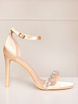 High Heel Diamante Strap Sandals in Champagne