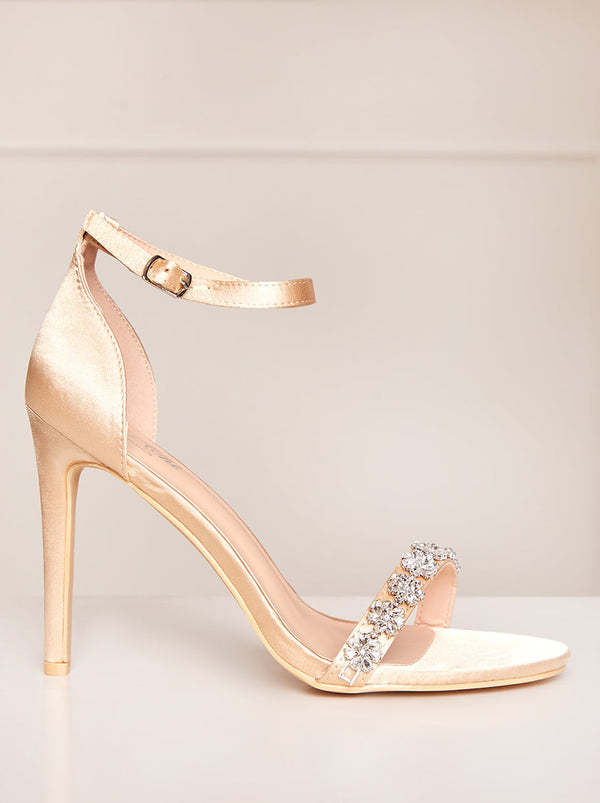 High Heel Diamante Strap Sandals in Champagne