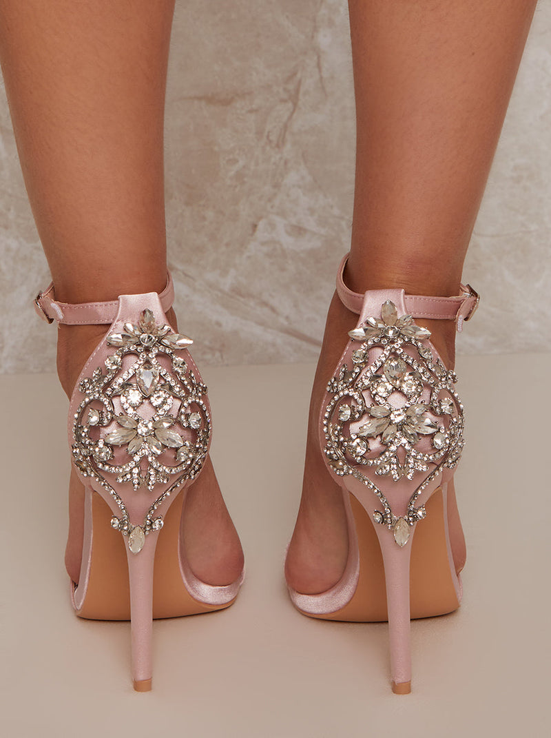 Embellished Stiletto Heel Sandals in Mink