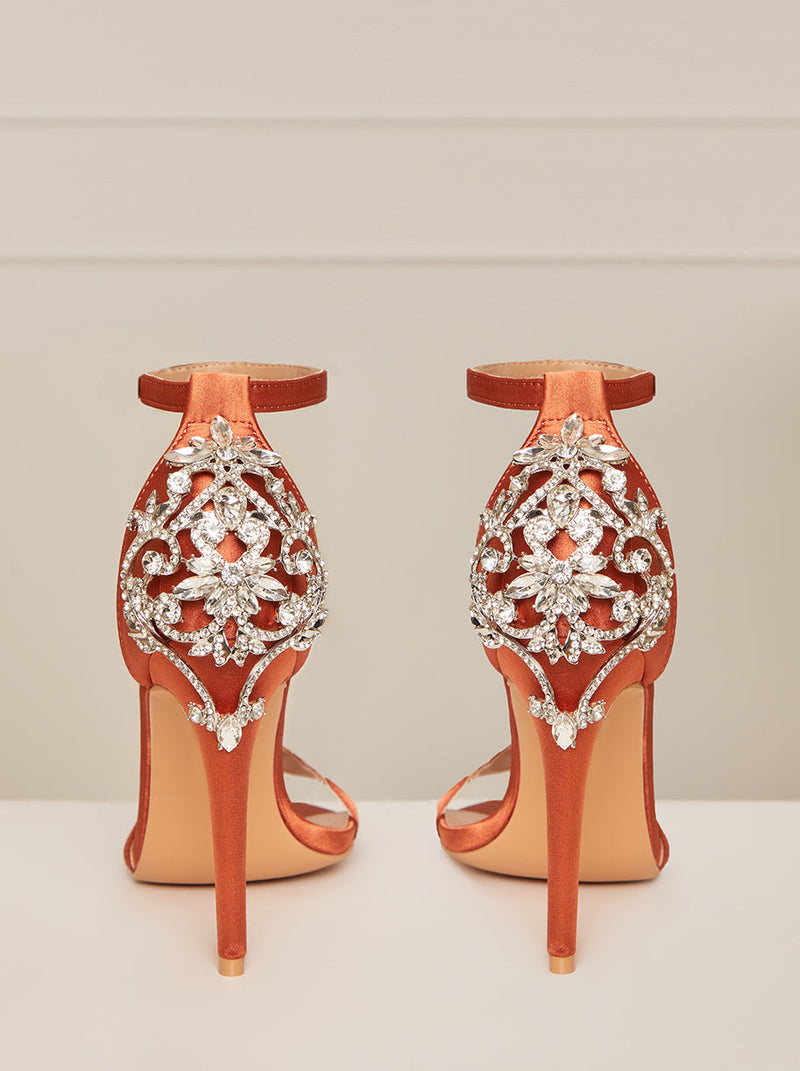 Embellished Stiletto Heel Sandals in Orange