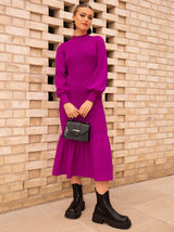 Long Sleeve Shirred Maxi Dress in Pink