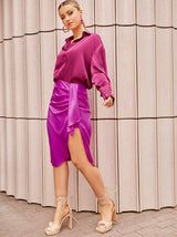 Drape Detail Midi Skirt in Purple