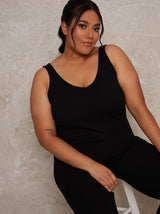 Plus Size Knitted Sleeveless Lounge Cami Top in Black