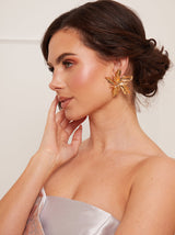 Statement Leaf Design Earrings in Gold Effect