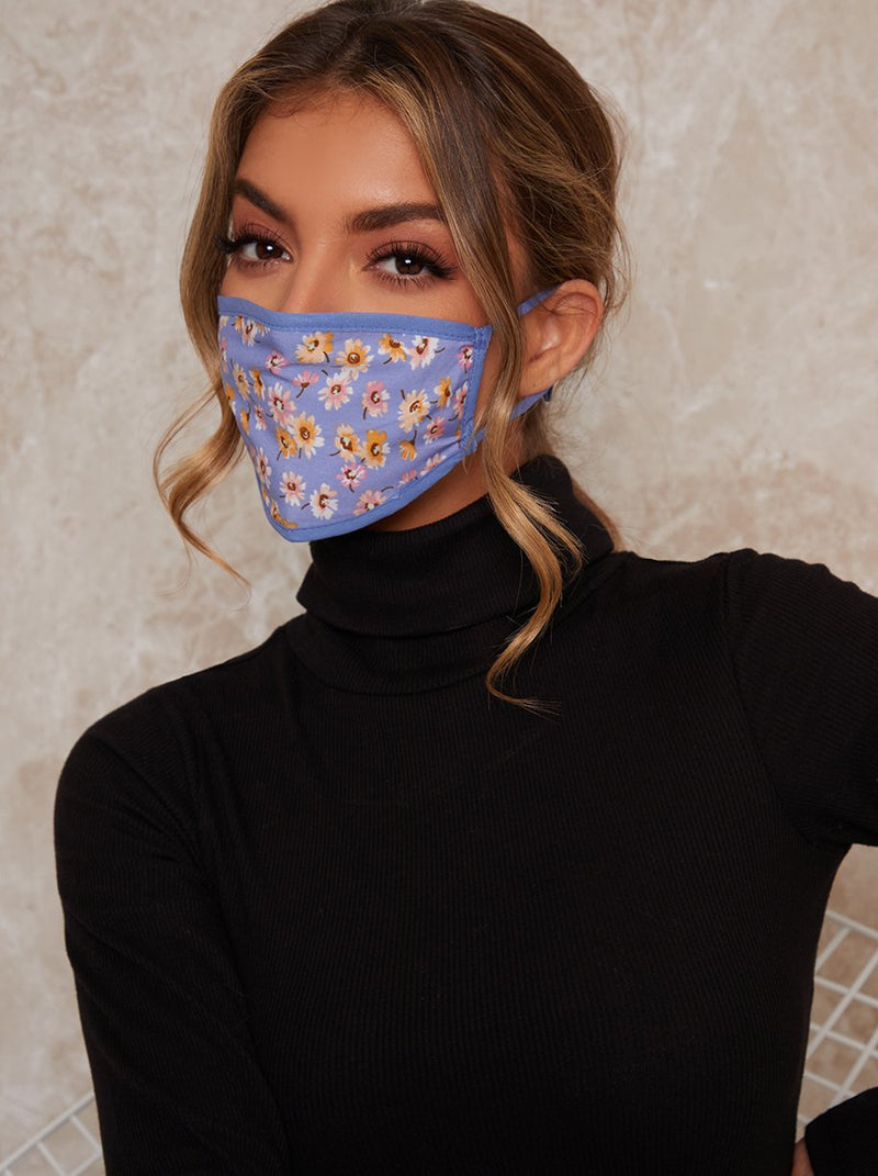 Floral Print Face Mask in Blue