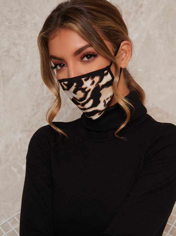 Abstract Print Face Mask in Black