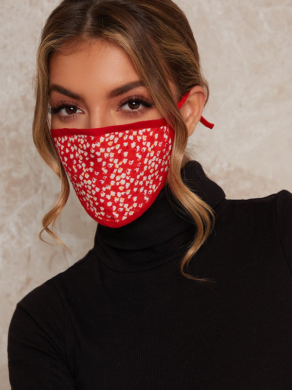 Absract Print Face Mask in Red