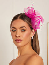 Mesh Feather Detail Fascinator in Pink