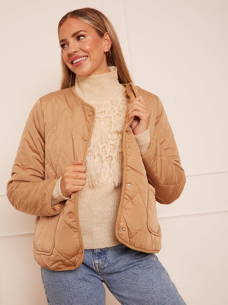 Quilted Short Jacket in Camel