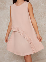 Girls Sleeveless Ruffle Midi Dress in Pink