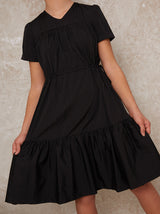 Girls Cap Sleeve Midi Dress in Black