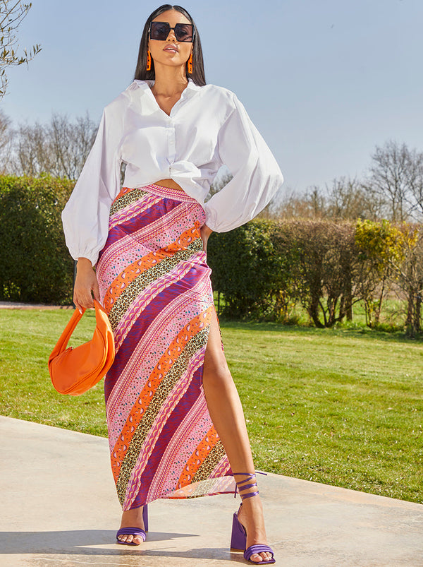 Abstract Printed Maxi Skirt In Purple