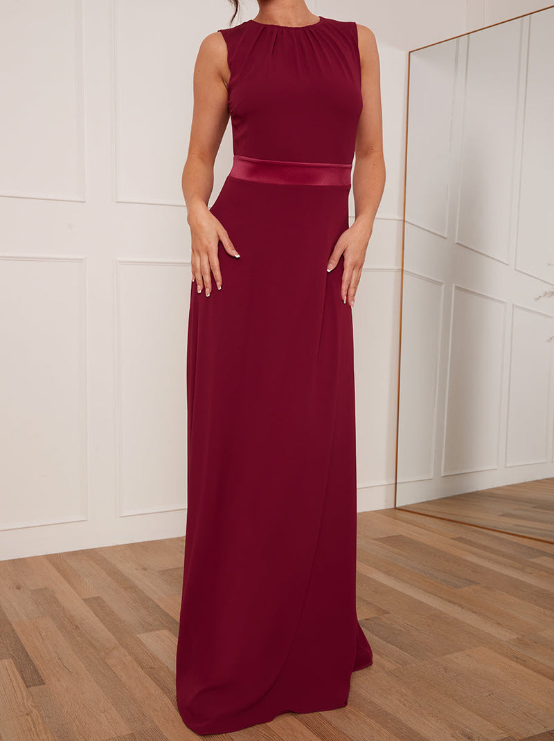 Petite Cut-Out Bow Back Maxi Dress in Wine