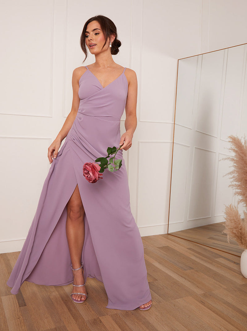 Petite Ruched Wrap Maxi Dress in Lilac