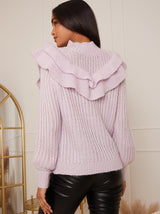High Neck Ruffle Detail Jumper in Lilac