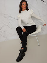 Broderie Trim Knitted Jumper in White