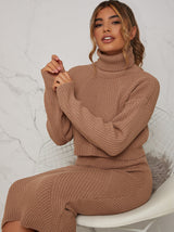 Roll Neck Knitted Jumper in Camel