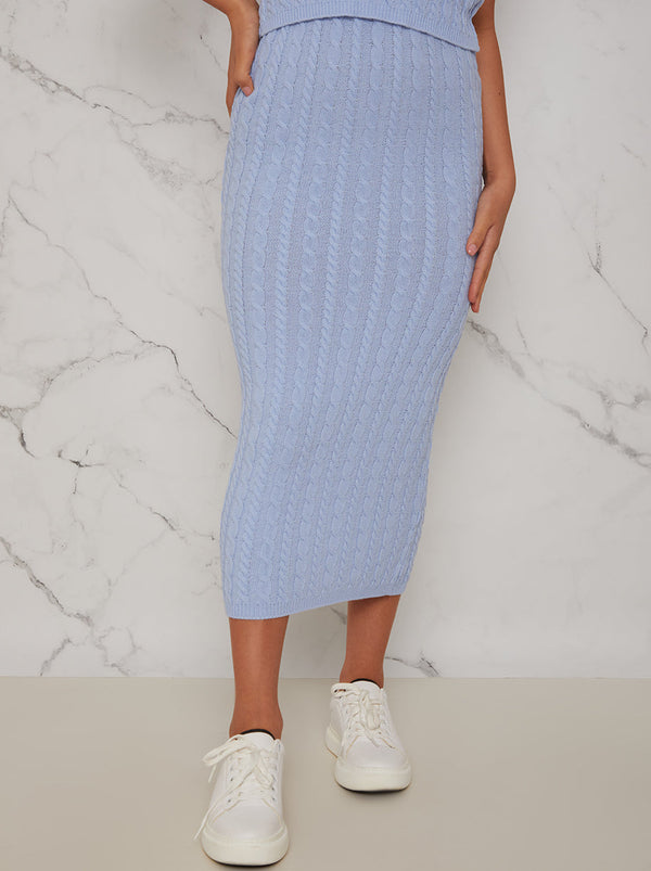 Cable Knit Skirt in Blue