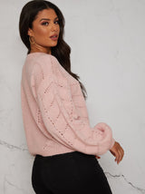 Pointelle Knitted Jumper in Blush