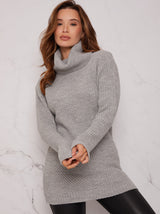Roll Neck Ribbed Jumper in Grey