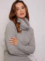 Roll Neck Ribbed Jumper in Grey