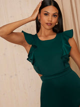Ruffle Sleeve Cut Out Detail Jumpsuit in Green