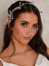 Beaded Embellished Hair Piece in Silver Tone