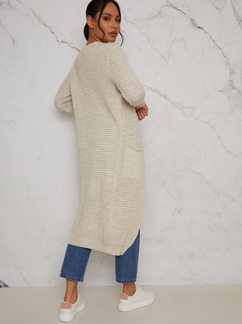 Knitted Maxi Cardigan in Beige