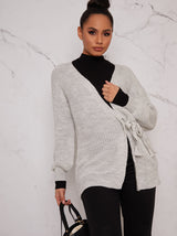 Knitted Cardigan with Tie Detail in Grey