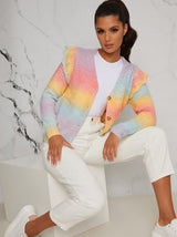 Knitted Button Up Cardigan in Rainbow