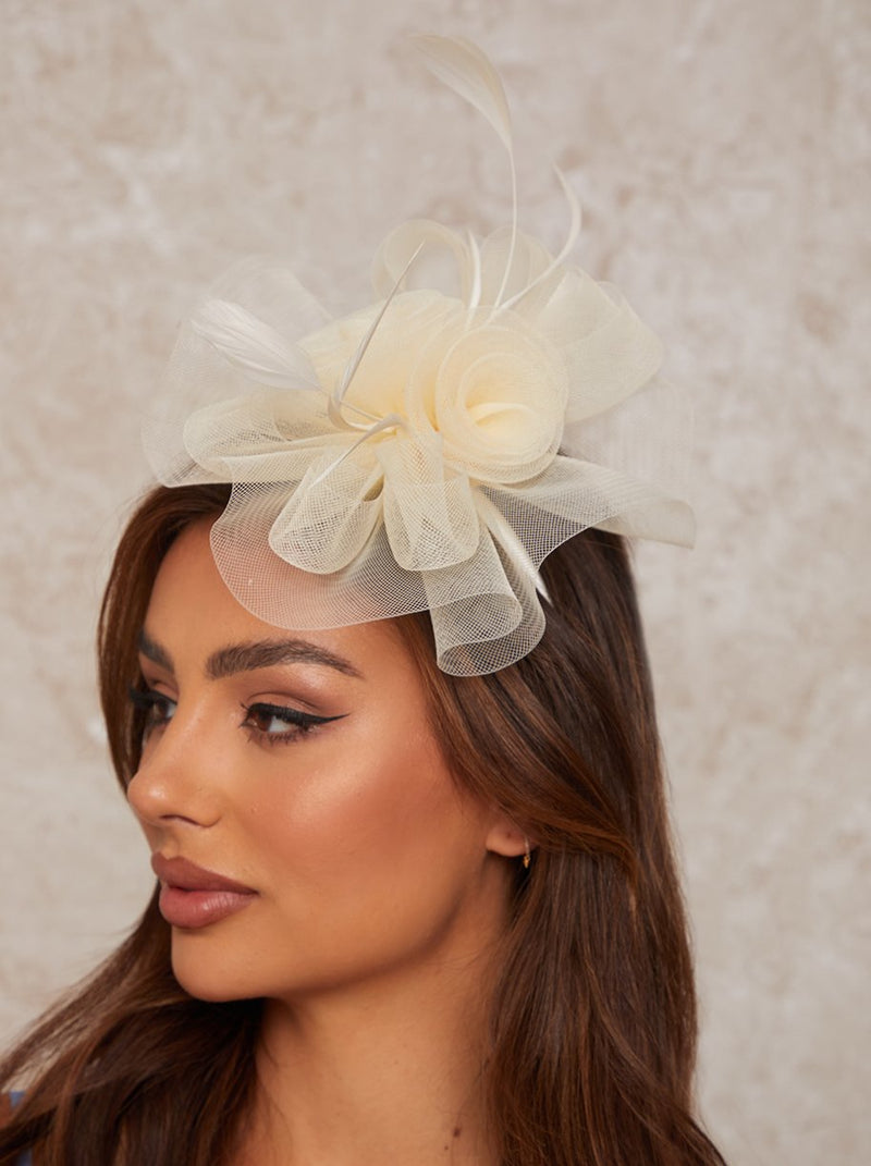 Feather Detail Fascinator in Neutral