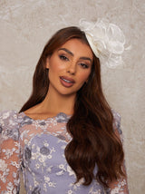 Mesh Detail Feather Fascinator in Neutral