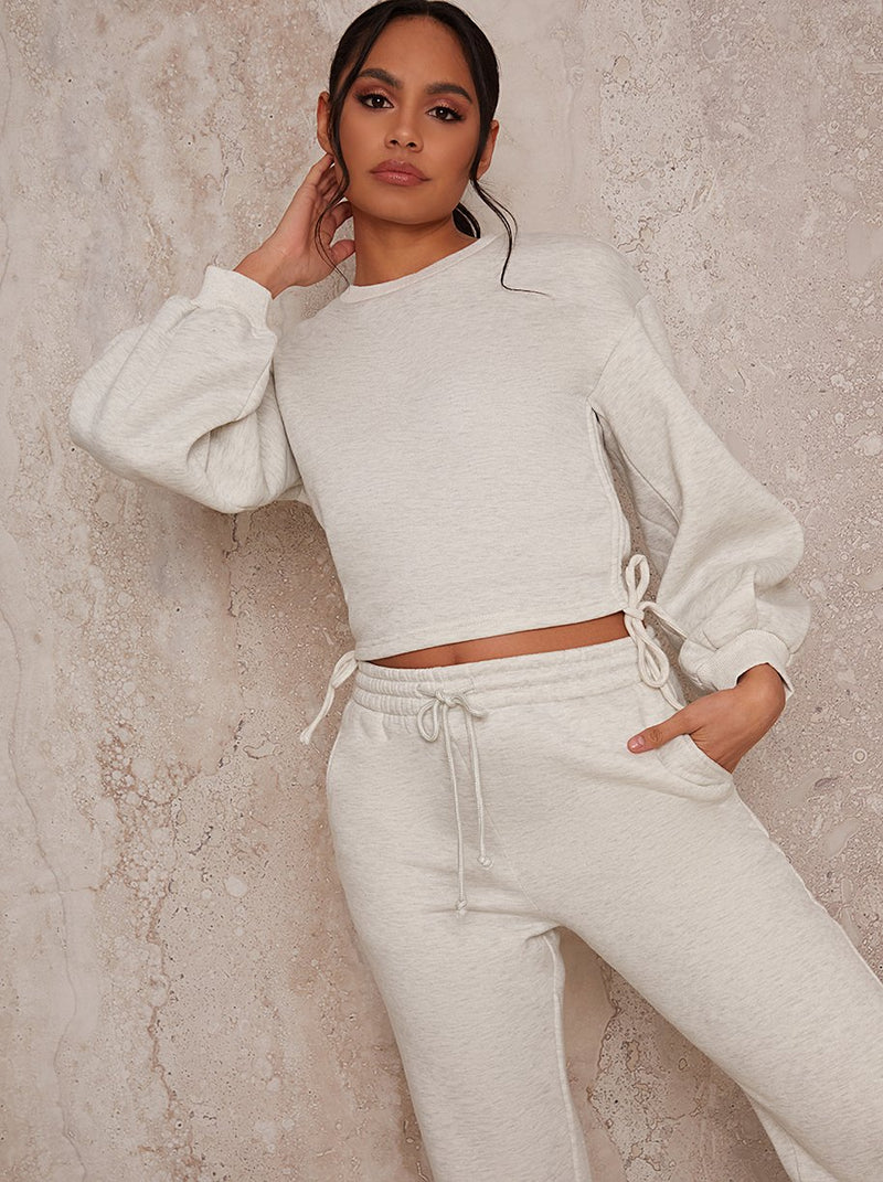 Ruched Detail Sweatshirt & Jogger Loungewear Set in Grey