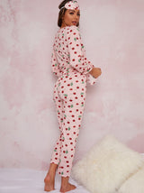Cherry Print Straight Leg Pyjamas in Pink