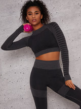 Long Sleeved Cropped Sports Top in Black
