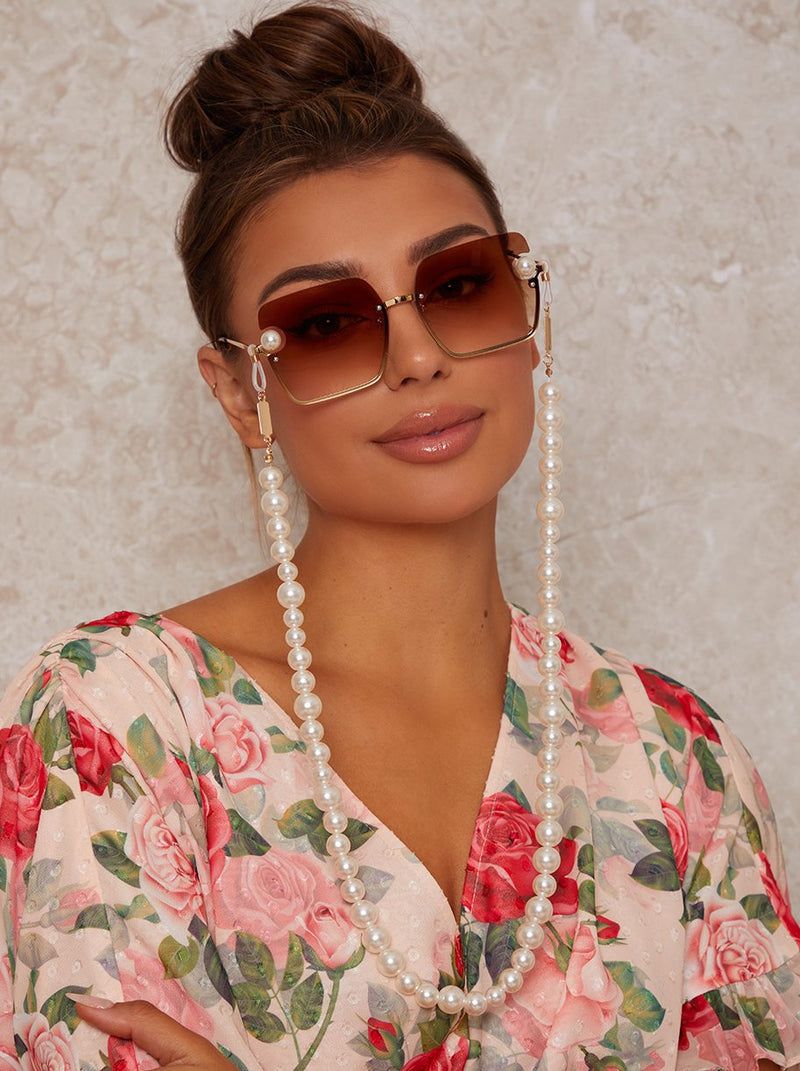 Large Pearl Sunglasses Chain in White