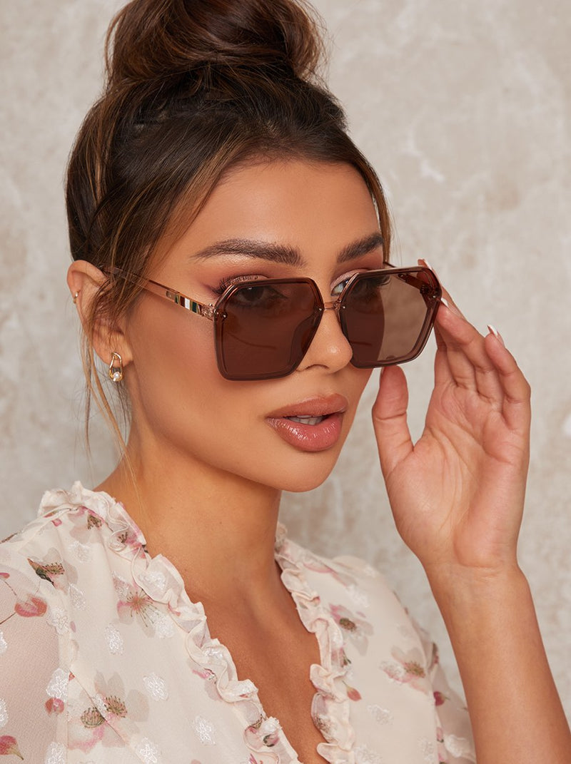 Hexagonal Framed Sunglasses in Brown