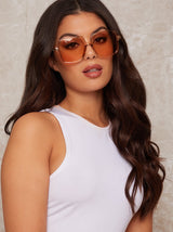 Square Frame Sunglasses with Gold Arms in Tan