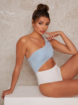 One Shoulder Cut Out Swimsuit in Multi
