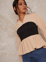 Long Sleeve Shirt with Overlay in Beige