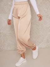 Satin Elasticated Waist Cargo Trousers in Nude
