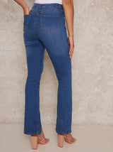 High Waisted Split Hem Jeans in Blue