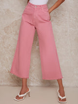 High Waisted Wide Leg Denim Jeans in Pink