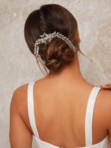 Diamante Embellished Hair Piece with Floral Design in Silver