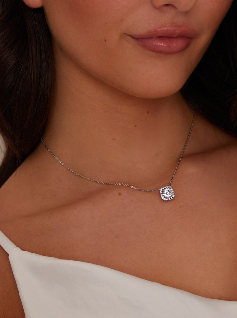 Gemstone Necklace in Silver Tone