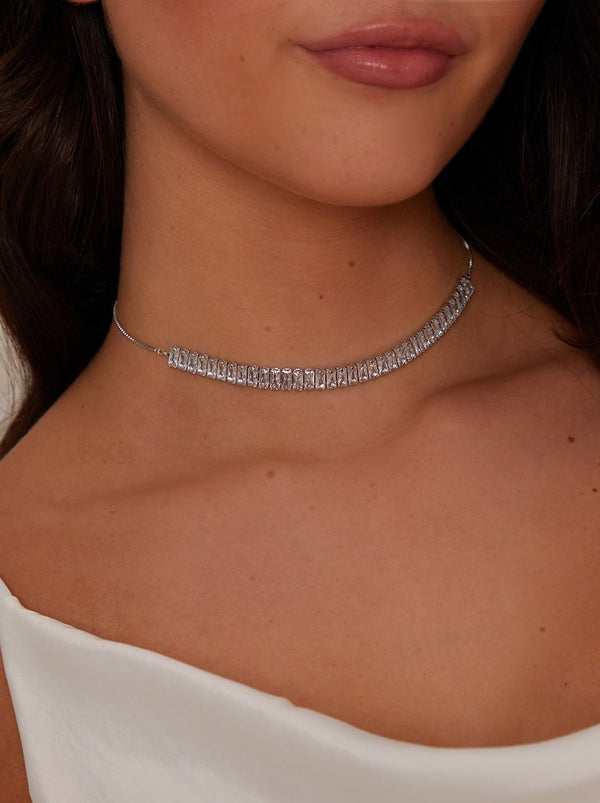 Diamante Necklace in Silver Tone