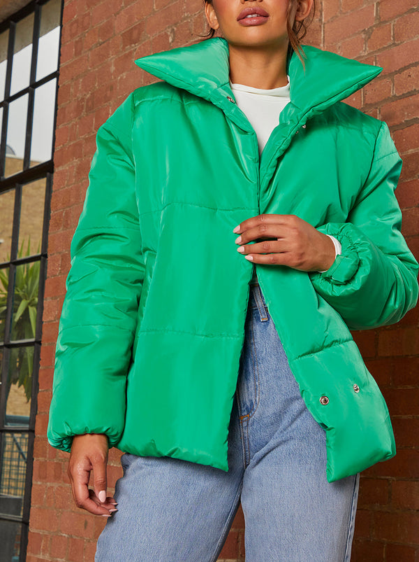 Oversized Duvet Short Padded Coat in Green
